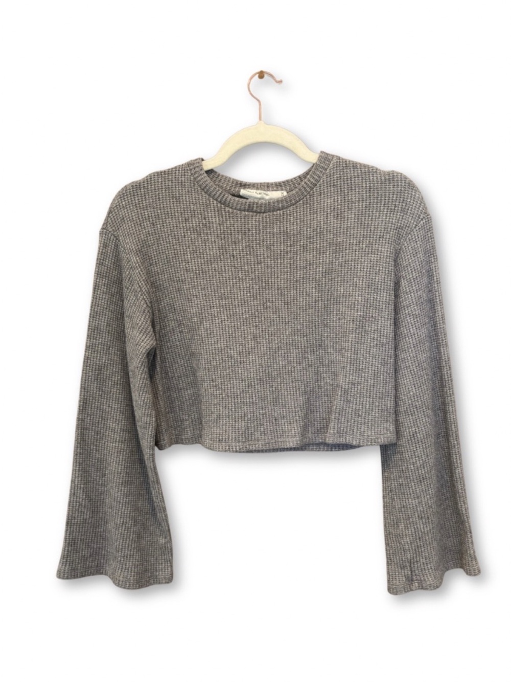 Urban Renewal Urban Outfitters Gray Waffle-Knit Cropped Crew Sweater - Picture 5 of 7